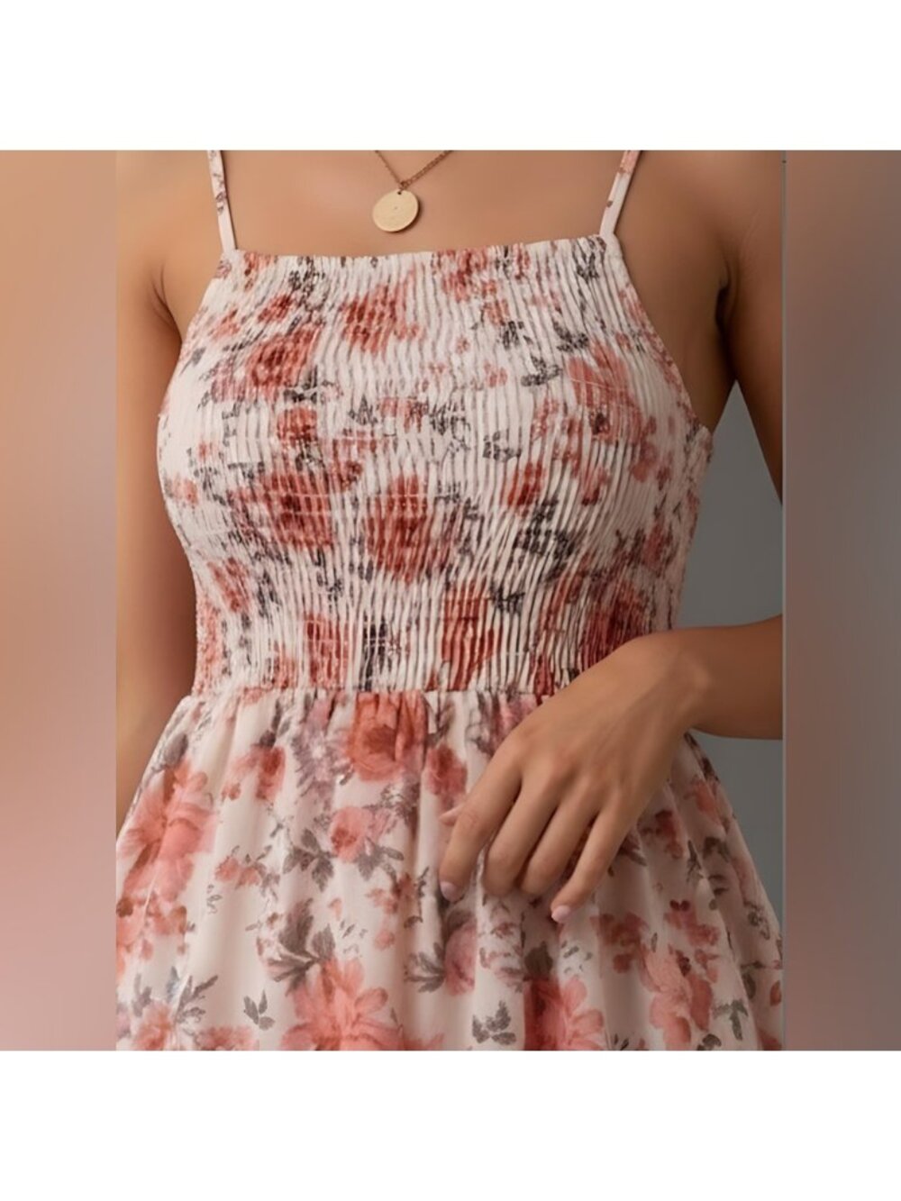 Floral Print Ruffle Hem Shirred Cami Dress - Picture 2 of 8